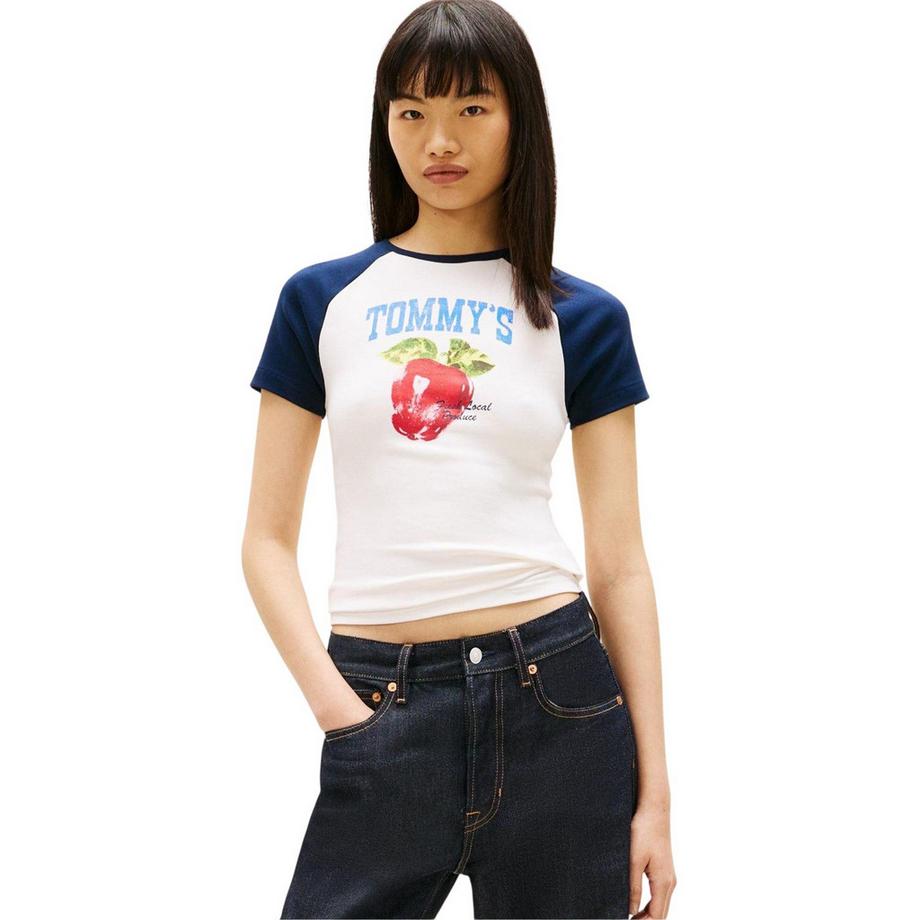 TOMMY JEANS Schmale T-Shirt mit Raglanärmeln und Fruchtprint  