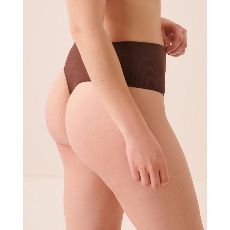 La Vie En Rose Culotte tanga taille haute côtelée en tissu sans coutures  