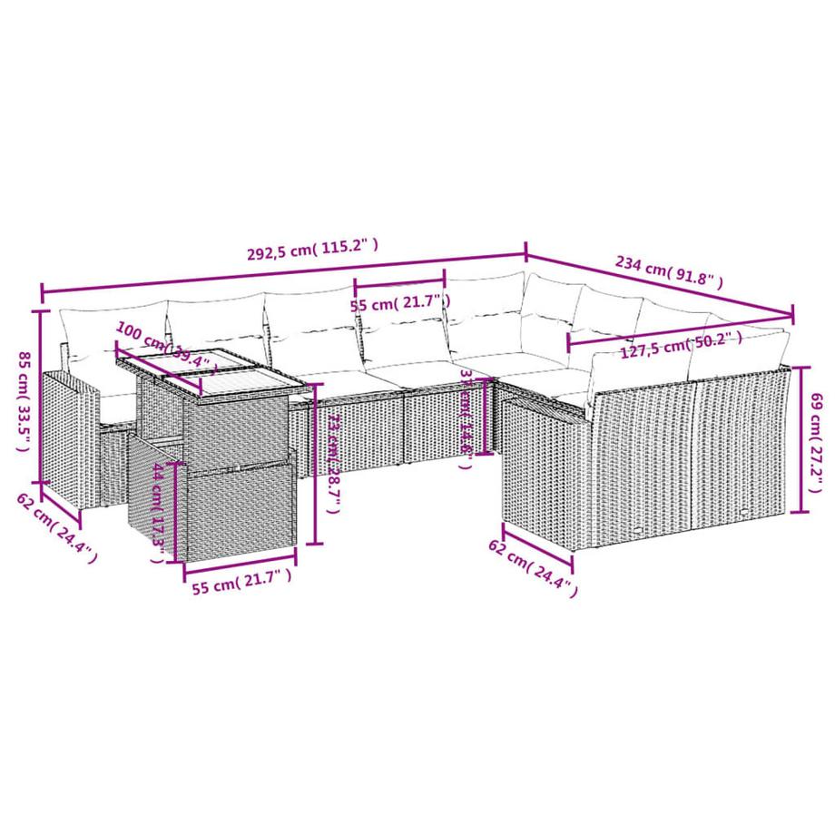 VidaXL set divano da giardino Polirattan  