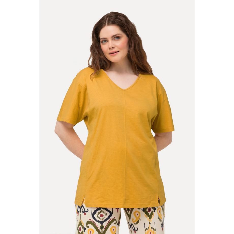 Ulla Popken T-shirt Coutures Fantaisie Col V Manches Courtes Coton Bio  