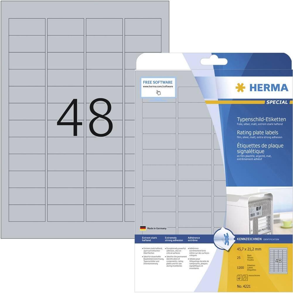 HERMA Etichette 45.7 x 21.2 mm Pellicola in poliestere Argento 1200 pz. Permanente Etichetta per cartellini e targh  