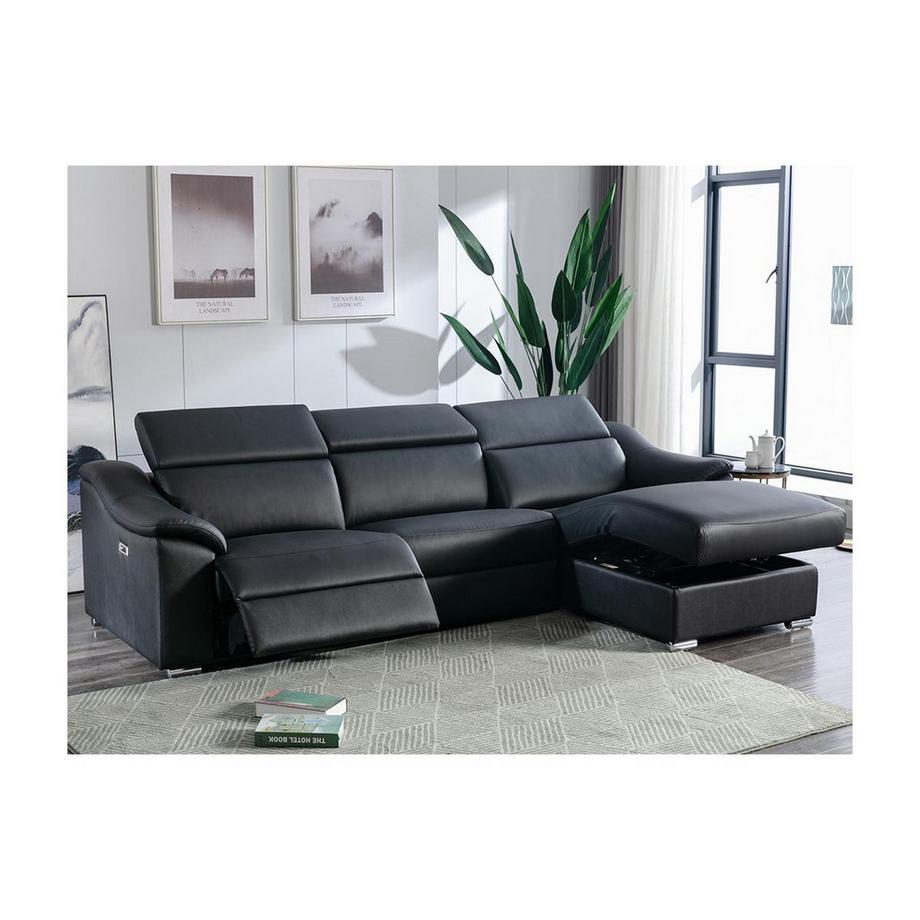 Vente-unique Divano angolare relax elettrico in Pelle superiore Nera Angolo a destra PEDRERA  