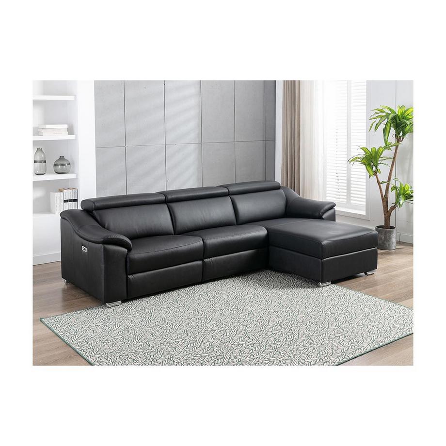 Vente-unique Divano angolare relax elettrico in Pelle superiore Nera Angolo a destra PEDRERA  