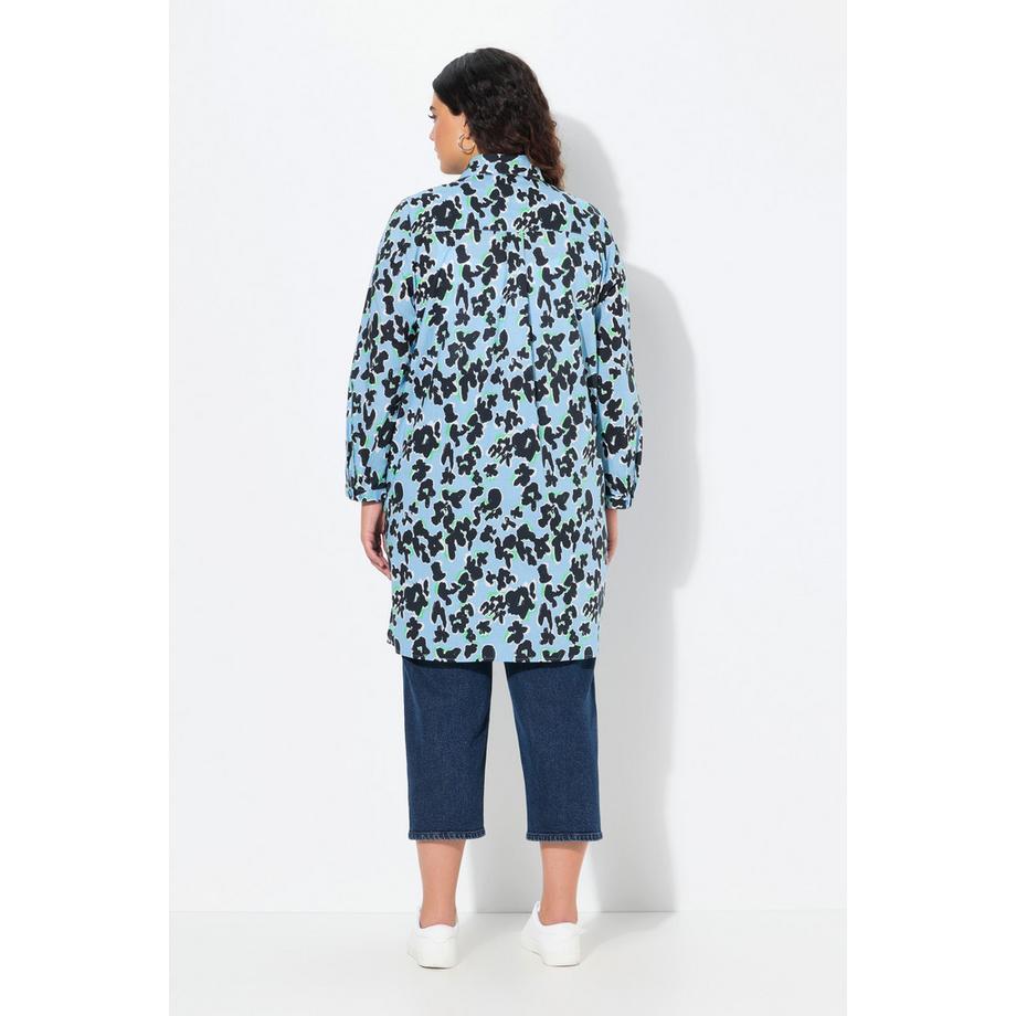 Ulla Popken Blüten A-Linie Longbluse Hemdkragen Langarm  
