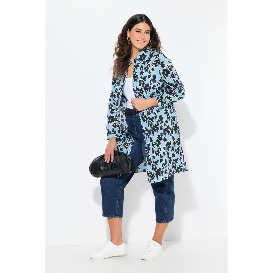 Ulla Popken Blüten A-Linie Longbluse Hemdkragen Langarm  