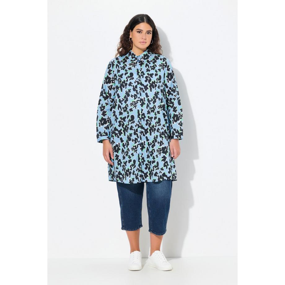 Ulla Popken Blüten A-Linie Longbluse Hemdkragen Langarm  