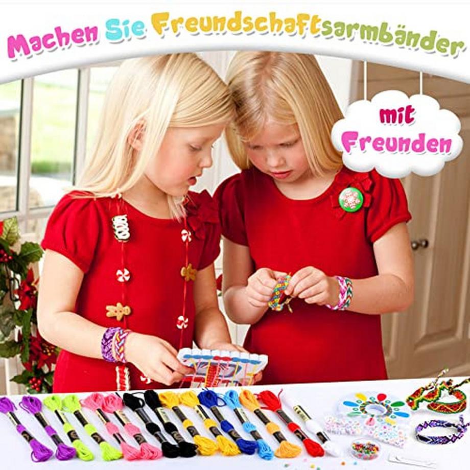 Activity-board  Freundschaftsarmbänder Bastelset mit Buchstabenperlen Baumwollgarn Schnüre gewebtes Brett Freundschaftsarmbänder Basteln Flechten Set 