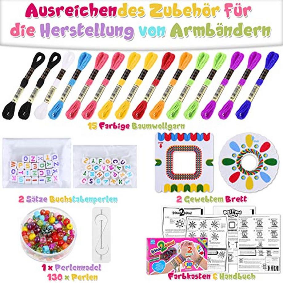 Activity-board  Freundschaftsarmbänder Bastelset mit Buchstabenperlen Baumwollgarn Schnüre gewebtes Brett Freundschaftsarmbänder Basteln Flechten Set 