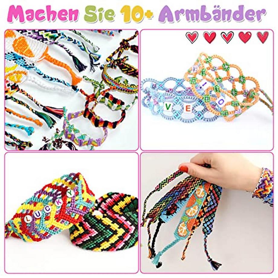 Activity-board  Freundschaftsarmbänder Bastelset mit Buchstabenperlen Baumwollgarn Schnüre gewebtes Brett Freundschaftsarmbänder Basteln Flechten Set 