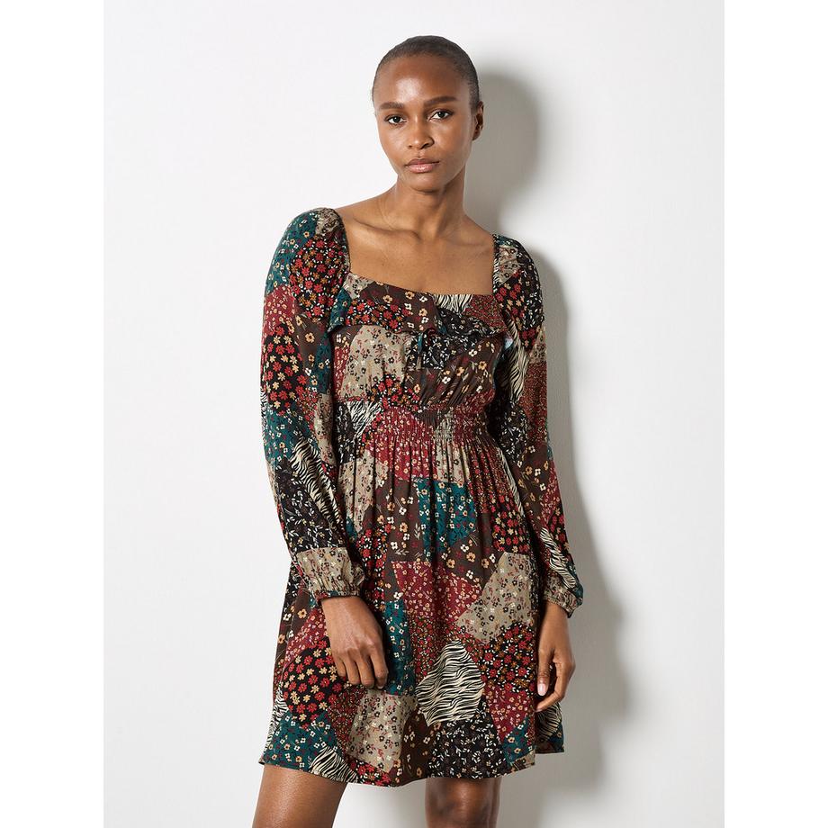 Mini-robe bohème à imprimé patchwork