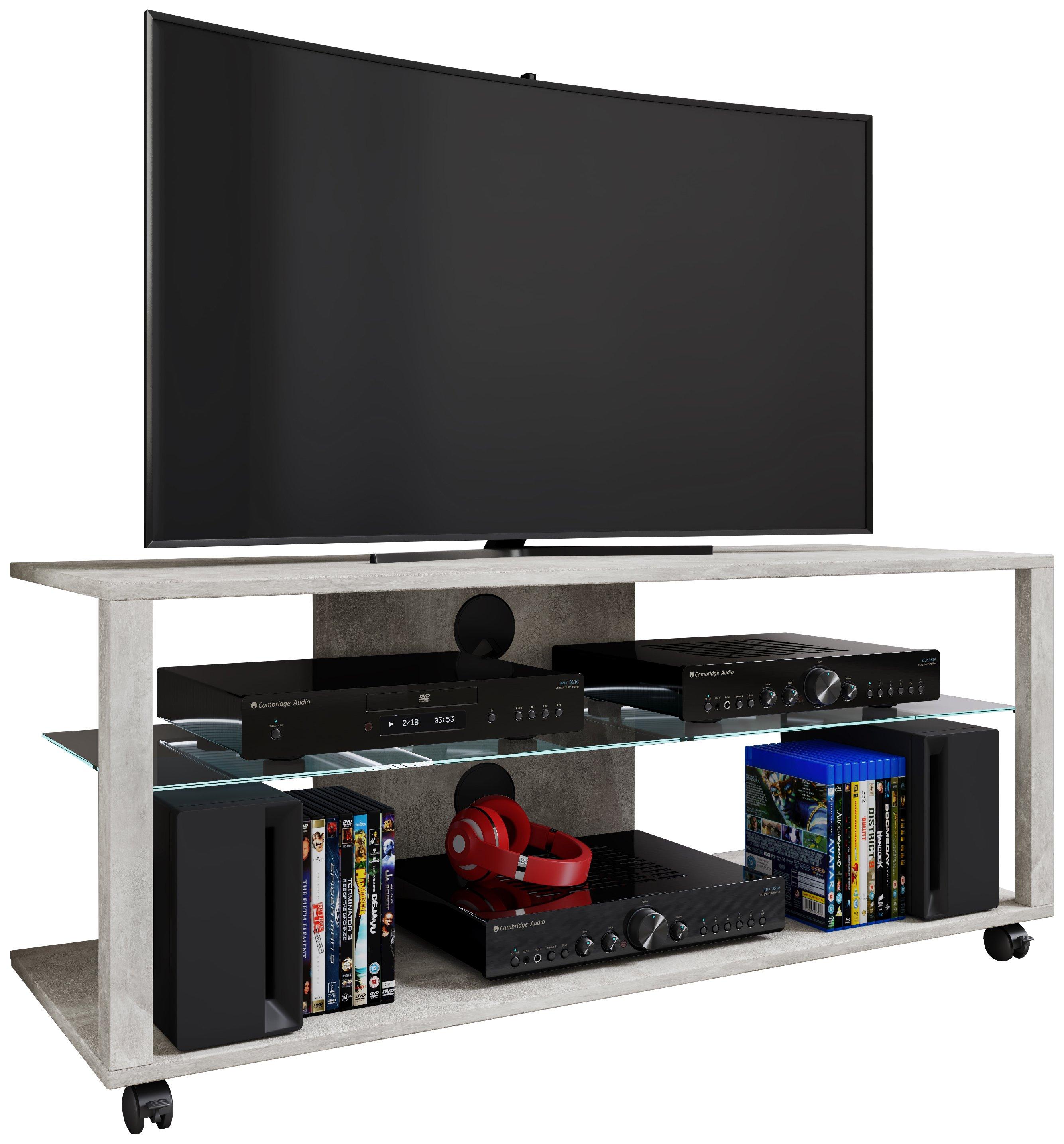 VCM Bois TV Lowboard Roulettes Armoire TV mobile Rack Console Meubles Table TV Phono Verre Folas XL  