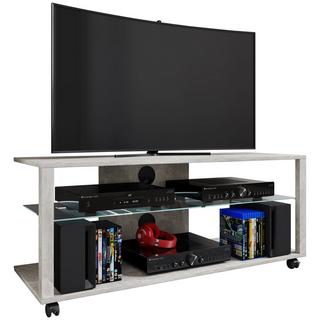 VCM Bois TV Lowboard Roulettes Armoire TV mobile Rack Console Meubles Table TV Phono Verre Folas XL  