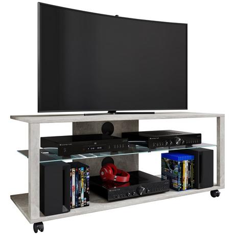 VCM Holz TV Lowboard Rollen Fernsehschrank mobil Rack Konsole Möbel Fernsehtisch Fernseh Phono Glas Folas XL  