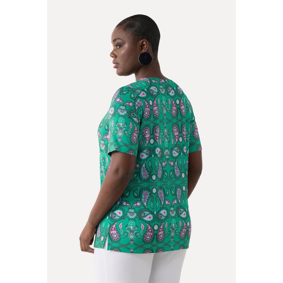 Ulla Popken T-shirt Slinky Motif Cachemire Décolleté Cœur Manches Courtes  