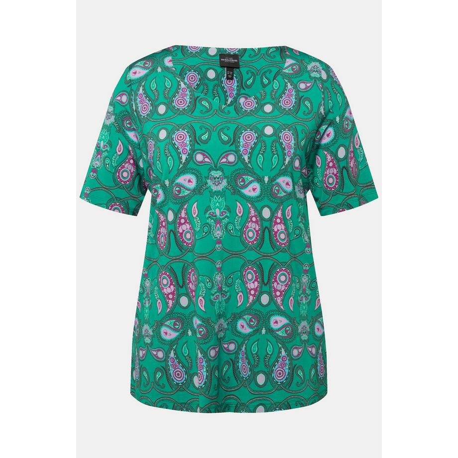 Ulla Popken T-shirt Slinky Motif Cachemire Décolleté Cœur Manches Courtes  