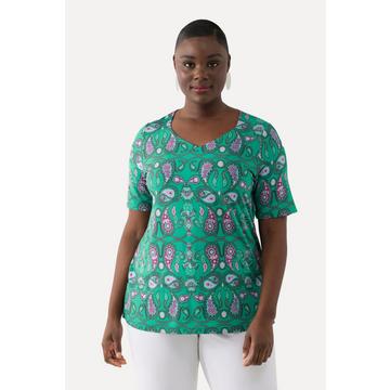 Maglia in tessuto fluente con Paisley, scollo a cuore e mezze maniche