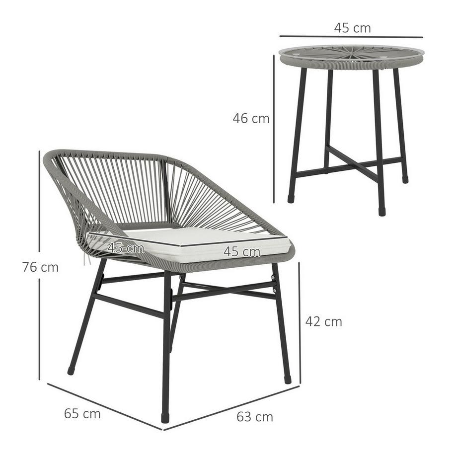Northio  Polyrattan Gartenmöbel Set, Outdoor Lounge Balkonmöbel für 2 Personen, 3-teilig Sitzgruppe mit 2 Stühle, Beistelltisch, Kissen, wetterfest Gartenlounge für Garten, Terrasse Balkon, Dunkelgrau 