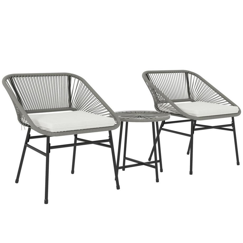 Northio  Polyrattan Gartenmöbel Set, Outdoor Lounge Balkonmöbel für 2 Personen, 3-teilig Sitzgruppe mit 2 Stühle, Beistelltisch, Kissen, wetterfest Gartenlounge für Garten, Terrasse Balkon, Dunkelgrau 