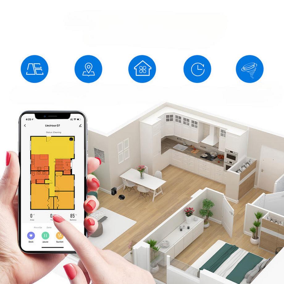 Blue Chilli Aspirateur robot intelligent avec vidage automatique, 6500 Pa et navigation laser  