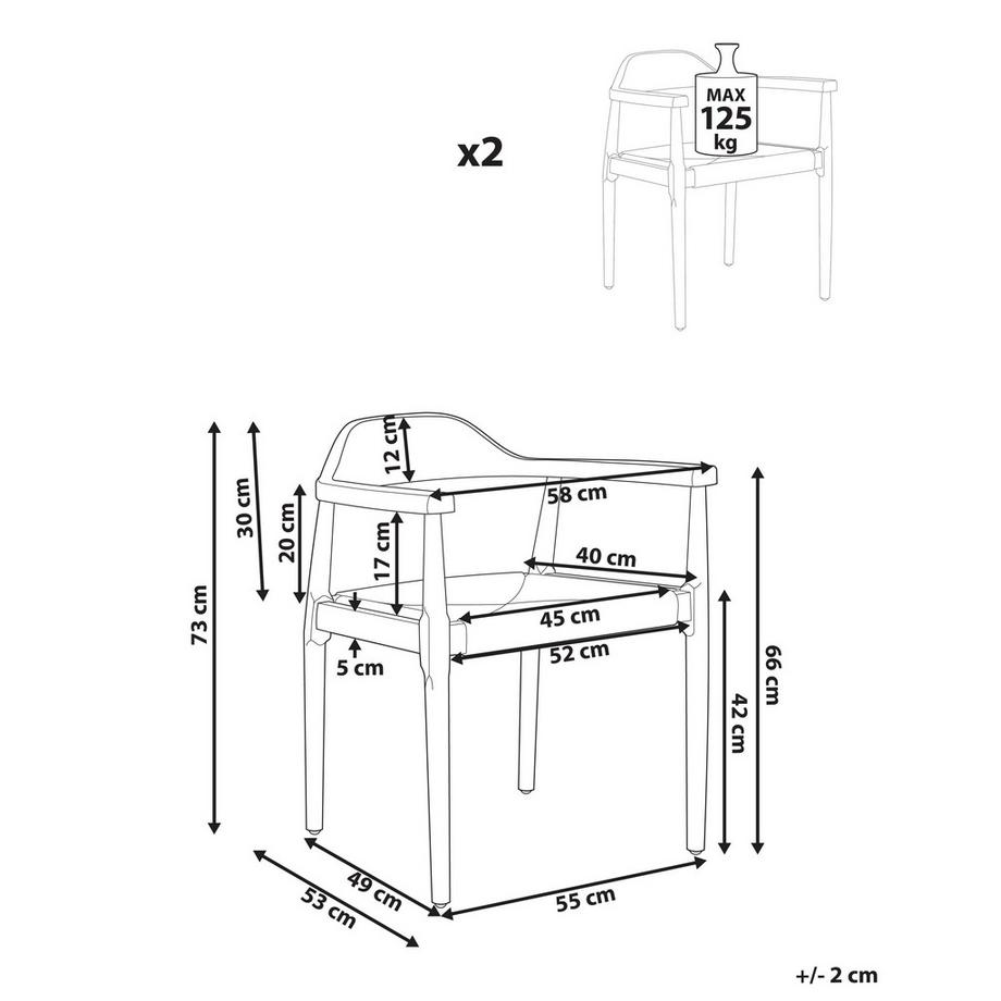 Beliani Set di 2 sedie da pranzo en Legno di caucciù Retrò OAKDALE  