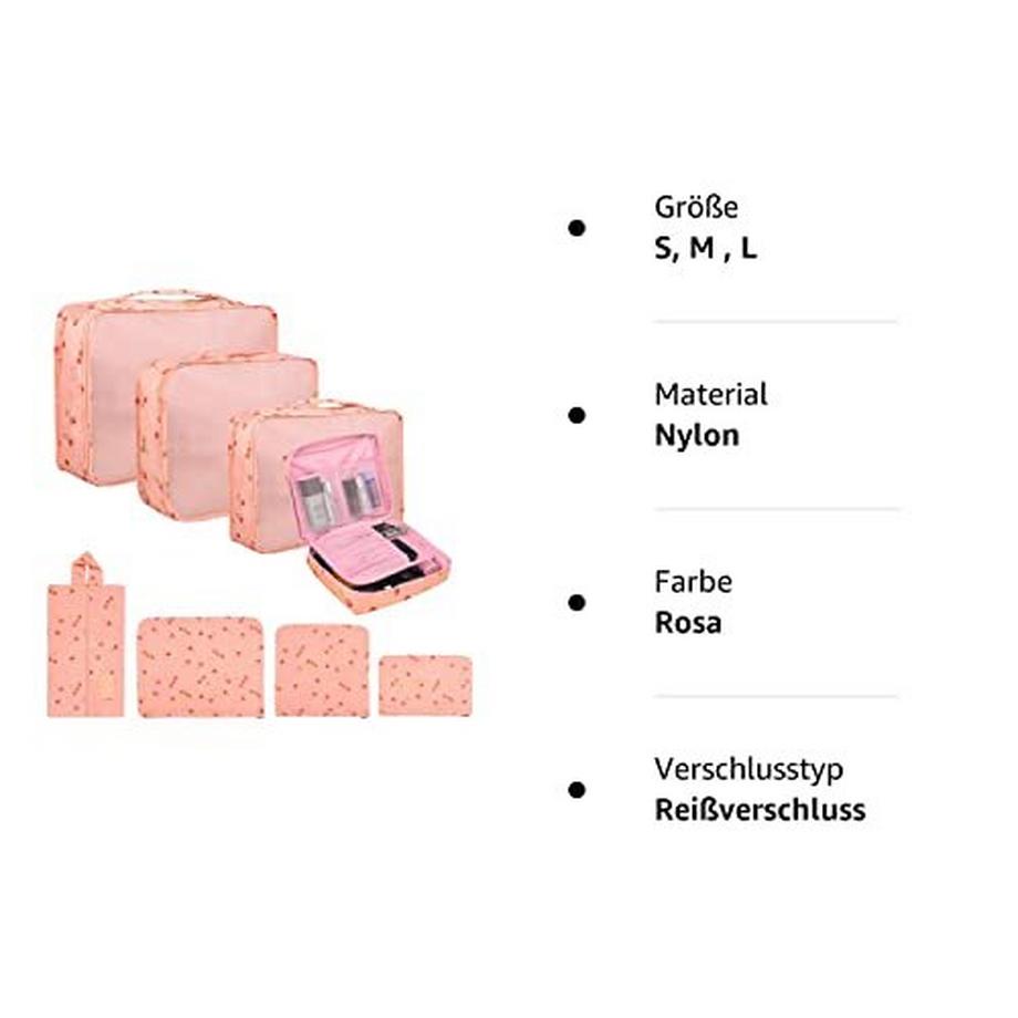 Only-bags.store  Lot de 8 cubes de rangement, cubes d'organisation pour valise, avec sac à chaussures, sac à linge, organisateur de voyage, sacs à vêtements, pour sac à dos, rose 