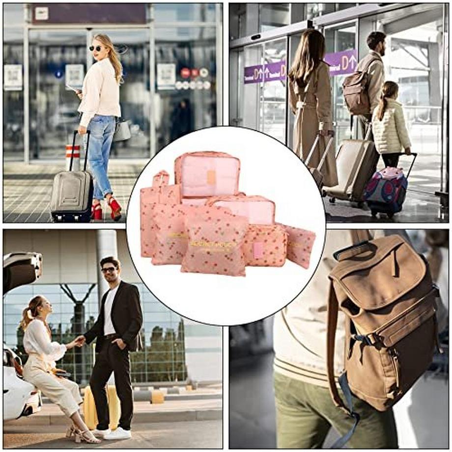 Only-bags.store  Lot de 8 cubes de rangement, cubes d'organisation pour valise, avec sac à chaussures, sac à linge, organisateur de voyage, sacs à vêtements, pour sac à dos, rose 
