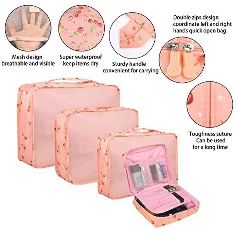 Only-bags.store  Lot de 8 cubes de rangement, cubes d'organisation pour valise, avec sac à chaussures, sac à linge, organisateur de voyage, sacs à vêtements, pour sac à dos, rose 