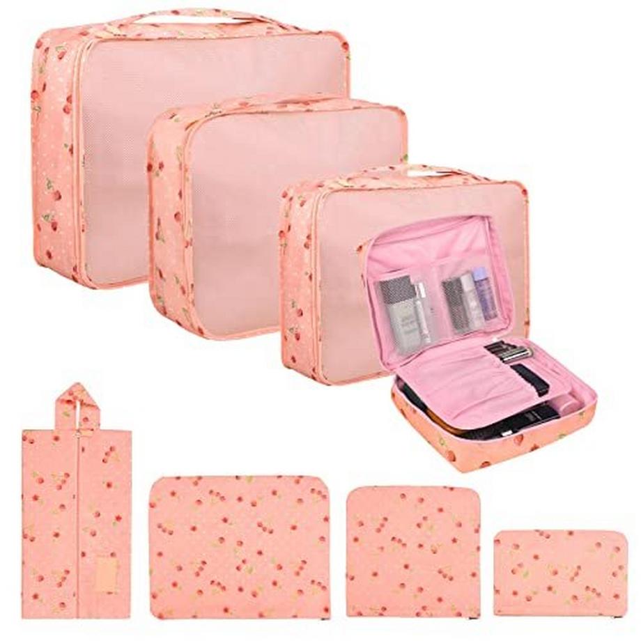 Only-bags.store  Lot de 8 cubes de rangement, cubes d'organisation pour valise, avec sac à chaussures, sac à linge, organisateur de voyage, sacs à vêtements, pour sac à dos, rose 