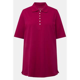 Ulla Popken  Polo en maille piquée avec patte de boutonnage en velours et manches courtes 