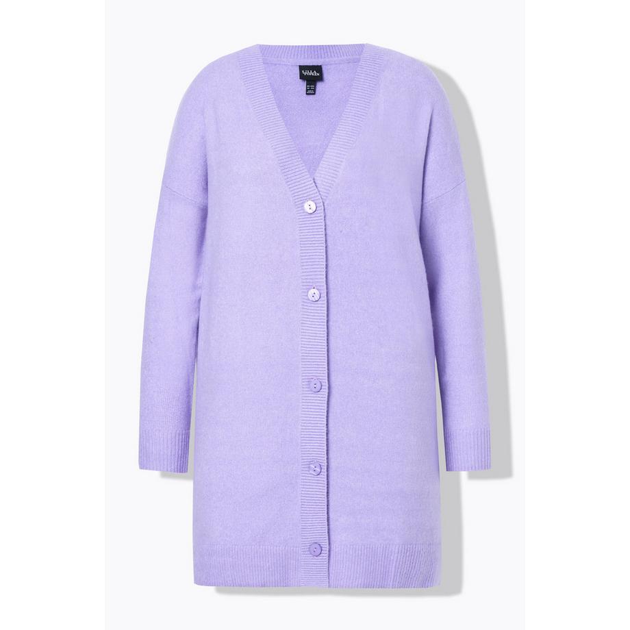 Ulla Popken Strickjacke Boxy-Schnitt V-Ausschnitt Knopfleiste  