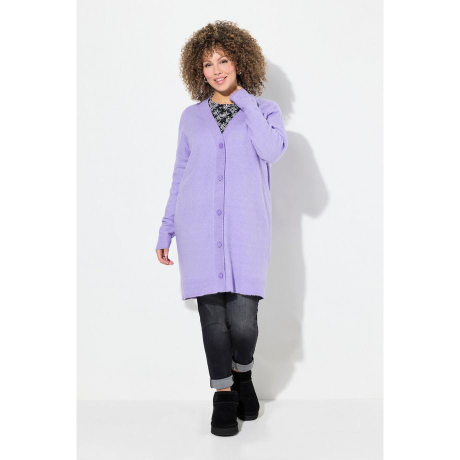 Ulla Popken Strickjacke Boxy-Schnitt V-Ausschnitt Knopfleiste  