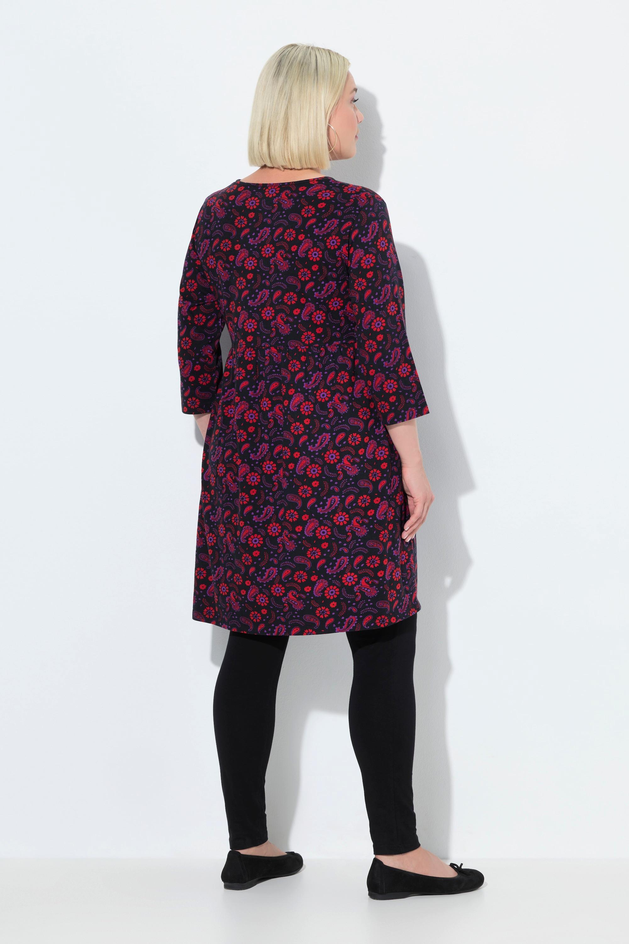 Ulla Popken Jerseykleid A-Linie V-Ausschnitt 3/4-Arm  