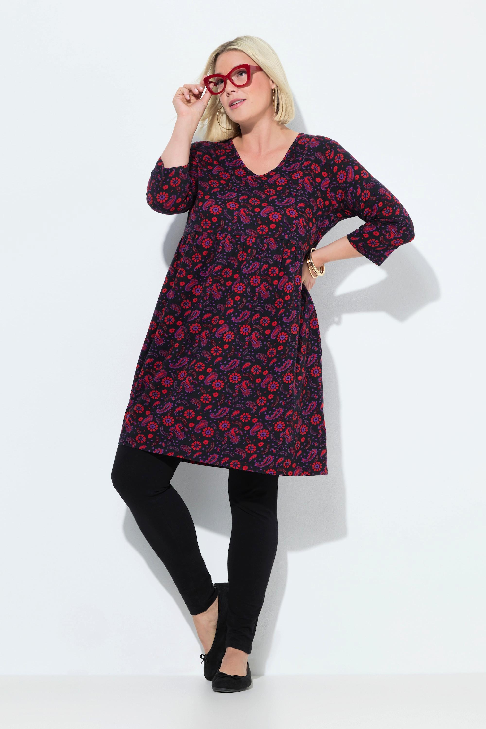 Ulla Popken Jerseykleid A-Linie V-Ausschnitt 3/4-Arm  