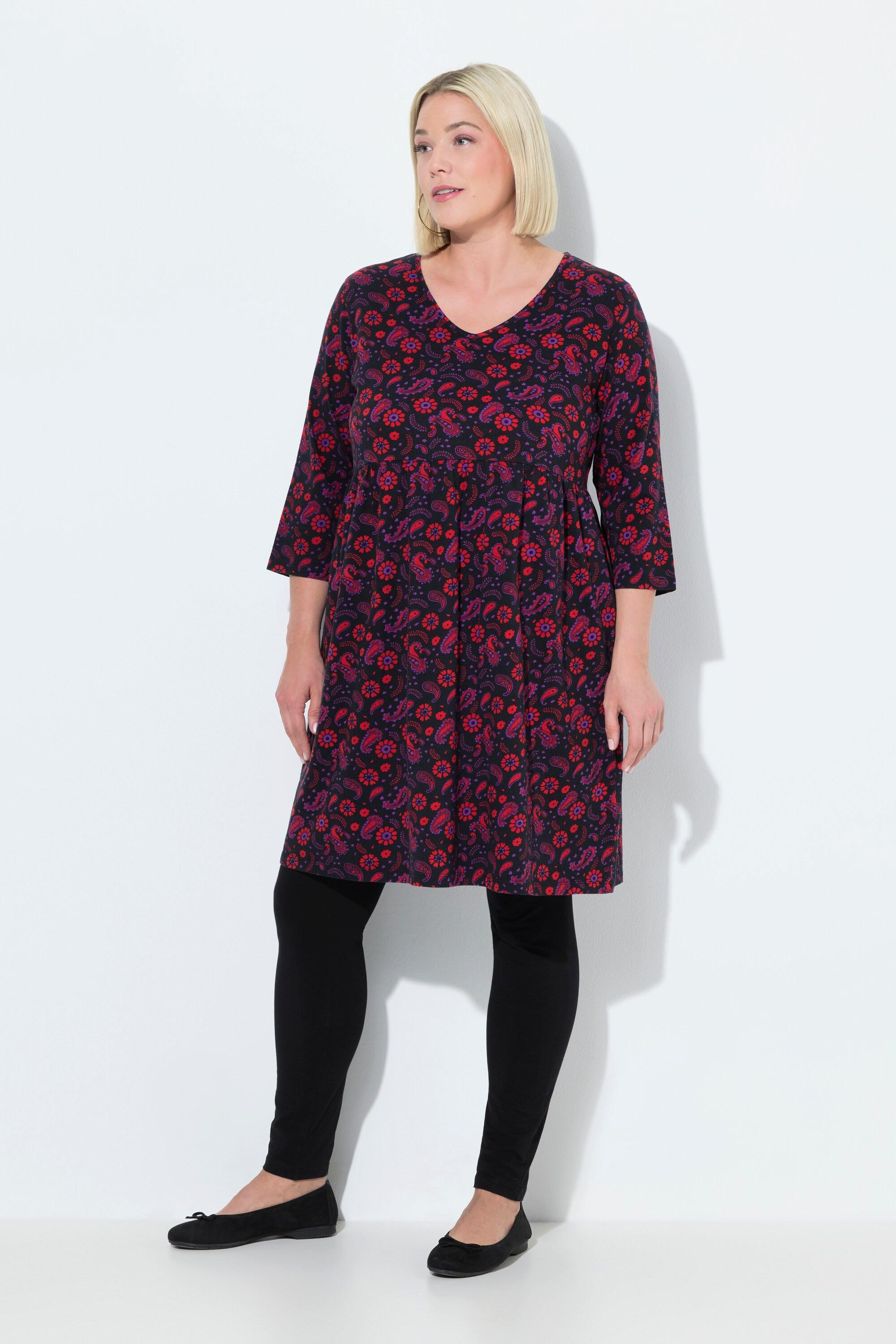 Ulla Popken Jerseykleid A-Linie V-Ausschnitt 3/4-Arm  