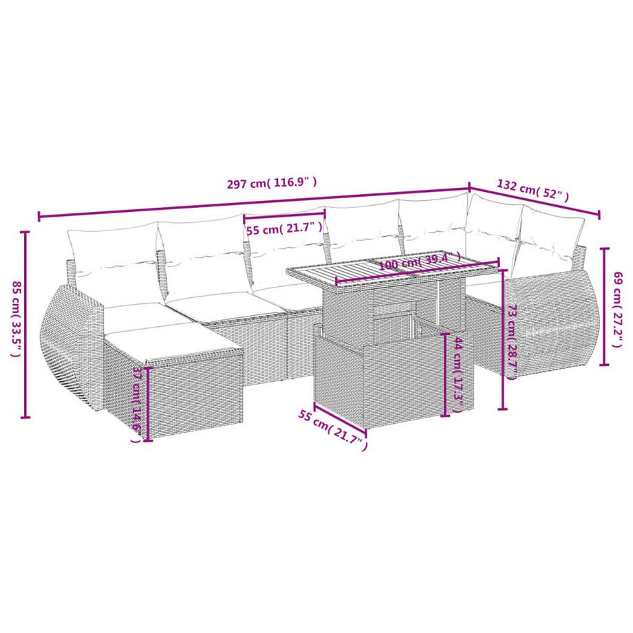 VidaXL Ensemble de canapés de jardin rotin synthétique  