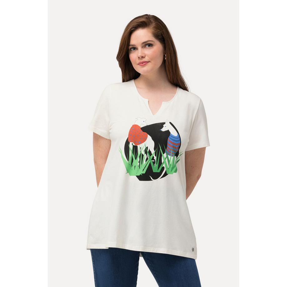 Ulla Popken T-shirt Lévrier Coupe Évasée Col Tunique Manches Courtes  