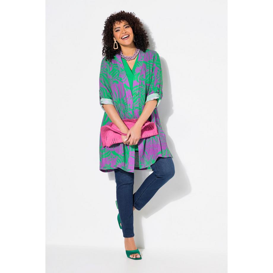 Ulla Popken Blusenjacke Blüten V-Ausschnitt Langarm  