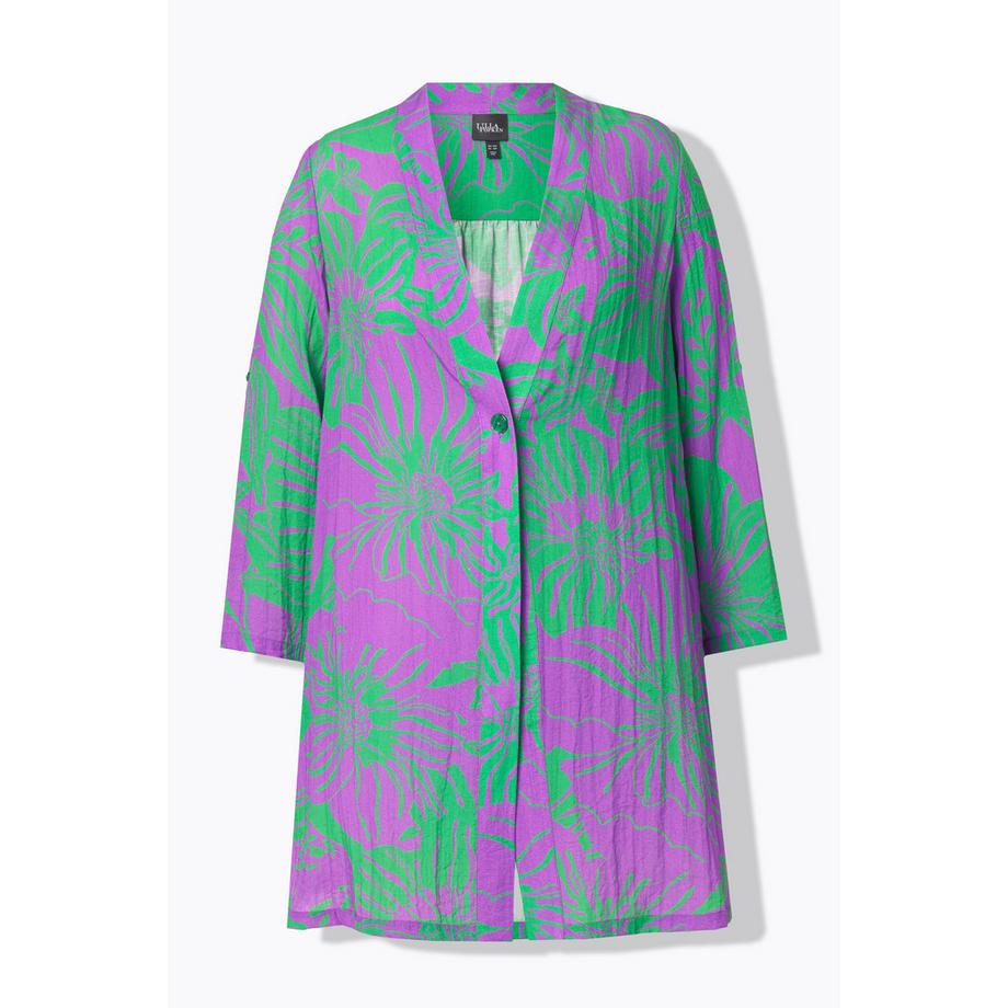 Ulla Popken Blusenjacke Blüten V-Ausschnitt Langarm  