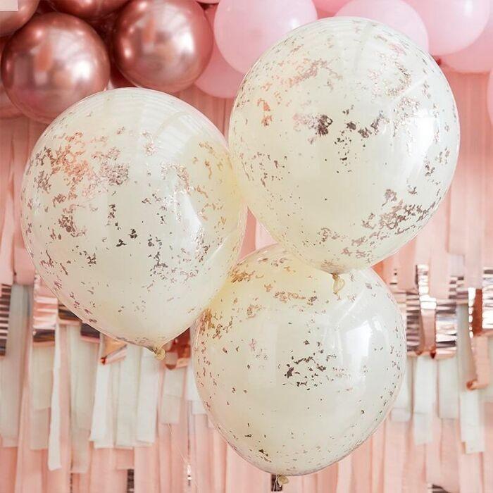 Ginger Ray  3 Ballons Crème Micro Confetti Rose Gold 