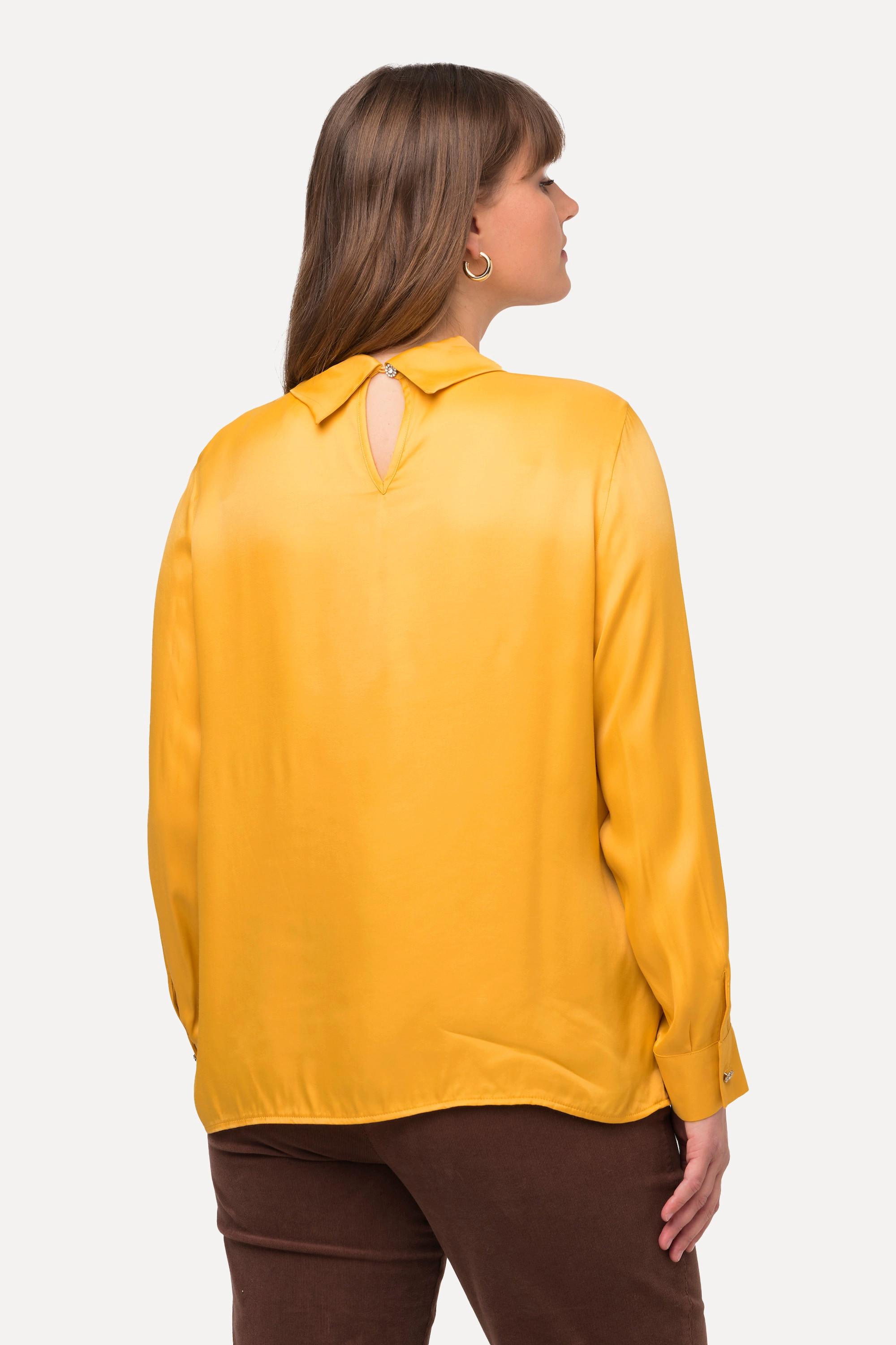 Ulla Popken  Blouse en satin avec col rabattu, plis fantaisie et manches longues 