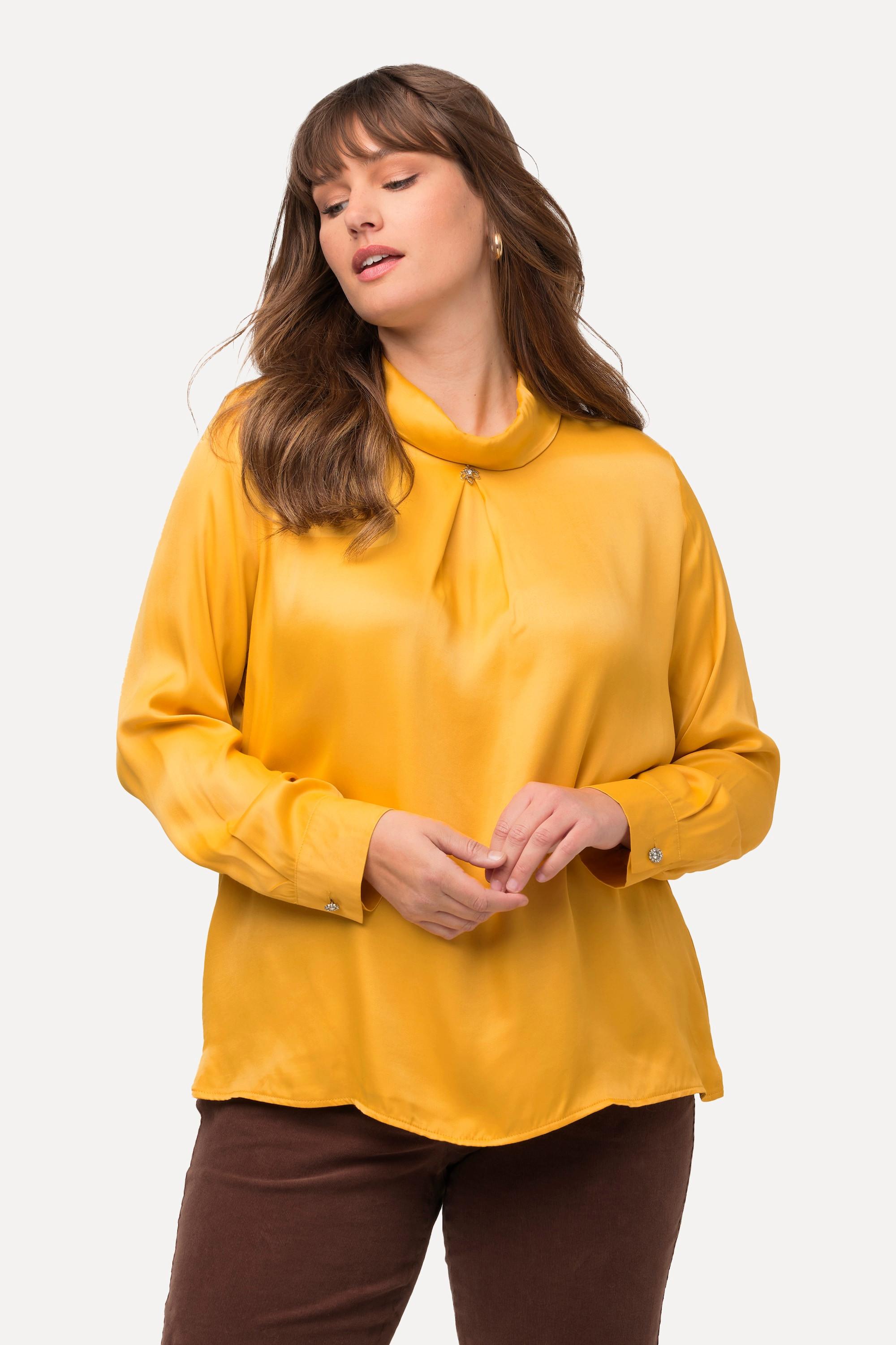 Ulla Popken  Bluse, Satin, Umlegekragen, Zierfalte, Langarm 