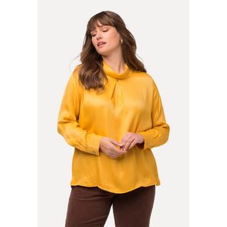 Ulla Popken  Bluse, Satin, Umlegekragen, Zierfalte, Langarm 