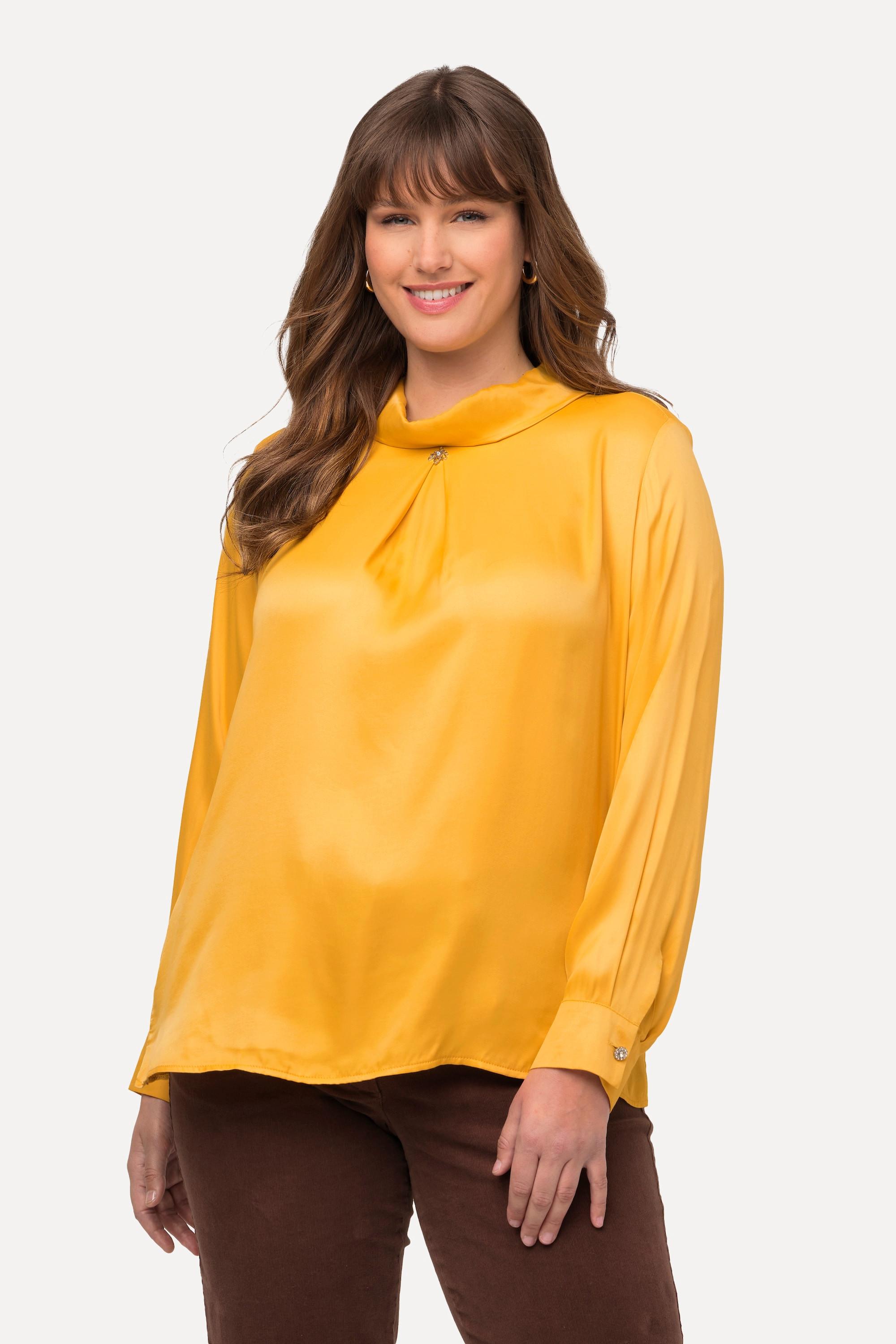 Ulla Popken  Bluse, Satin, Umlegekragen, Zierfalte, Langarm 