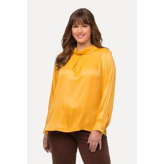 Ulla Popken  Blusa di raso con colletto rovesciato, piega decorativa e maniche lunghe 