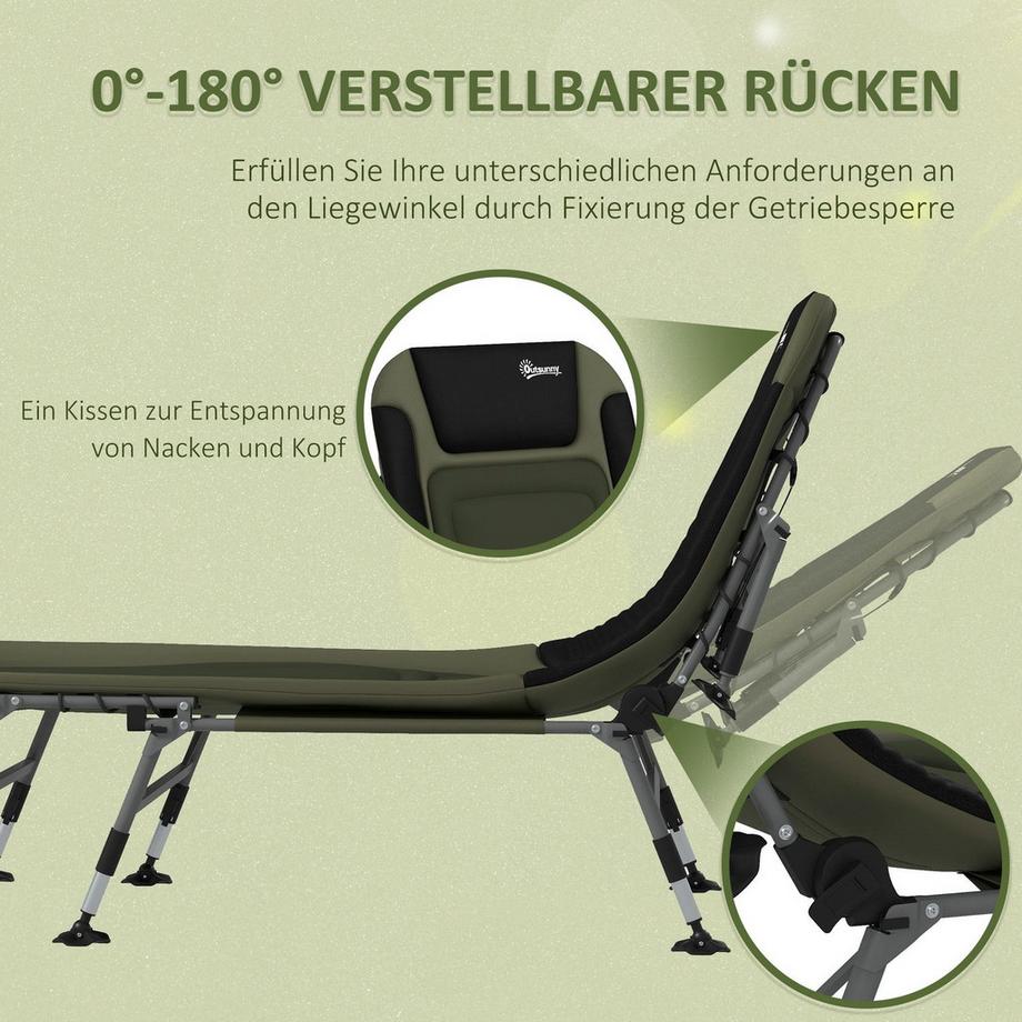 Northio  Campingbett Feldbett Klappbar, Reisebett Verstellbar, Klappbett Bis 180 Kg, Für Outdoor, Oxford, Grün 