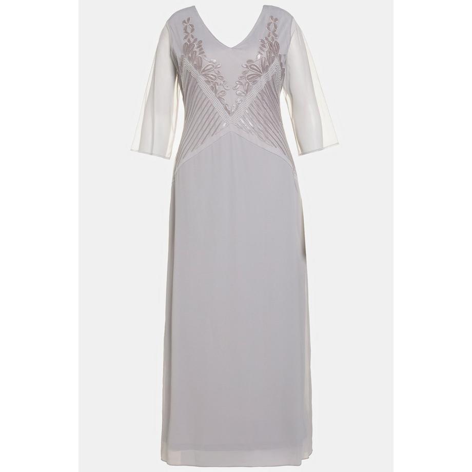 Ulla Popken Abendkleid Perlenstickerei V-Ausschnitt 3/4-Arm  