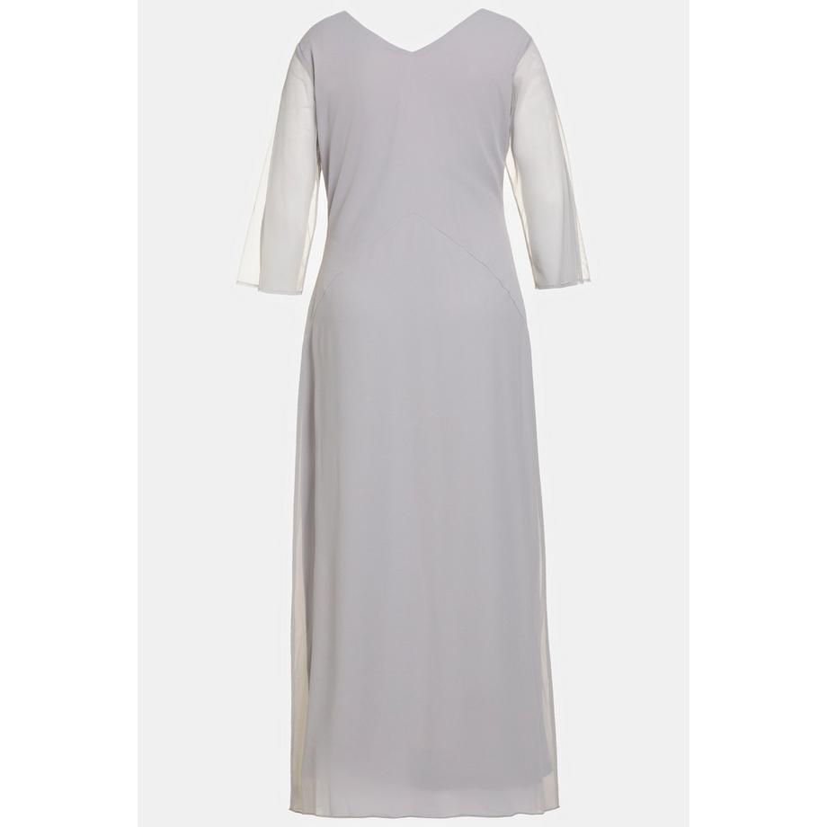 Ulla Popken Abendkleid Perlenstickerei V-Ausschnitt 3/4-Arm  