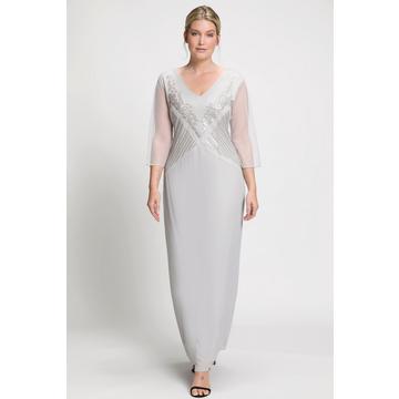 Abendkleid, Perlenstickerei, V-Ausschnitt, 3/4-Arm