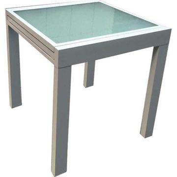 Table à rallonge de jardin Lola verre gris 65-130x65