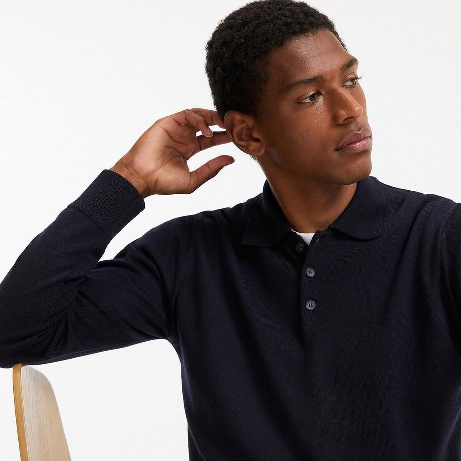 La Redoute Collections Pull col polo en laine mérinos  